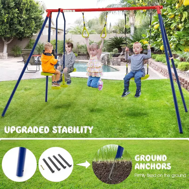 Costway Swing Sets for Backyard, Outdoor 3 in 1 A-Frame Heavy Duty Metal Stand for Kids and Adults