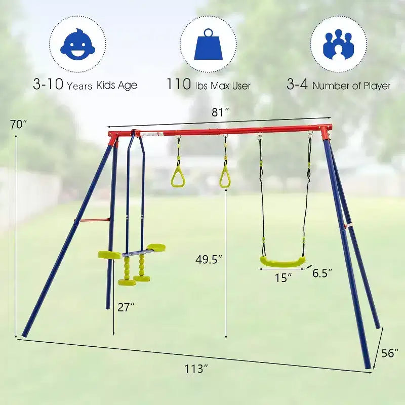 Costway Swing Sets for Backyard, Outdoor 3 in 1 A-Frame Heavy Duty Metal Stand for Kids and Adults