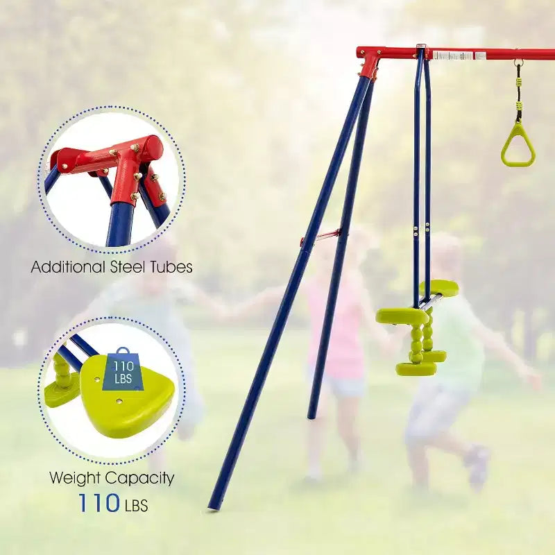 Costway Swing Sets for Backyard, Outdoor 3 in 1 A-Frame Heavy Duty Metal Stand for Kids and Adults