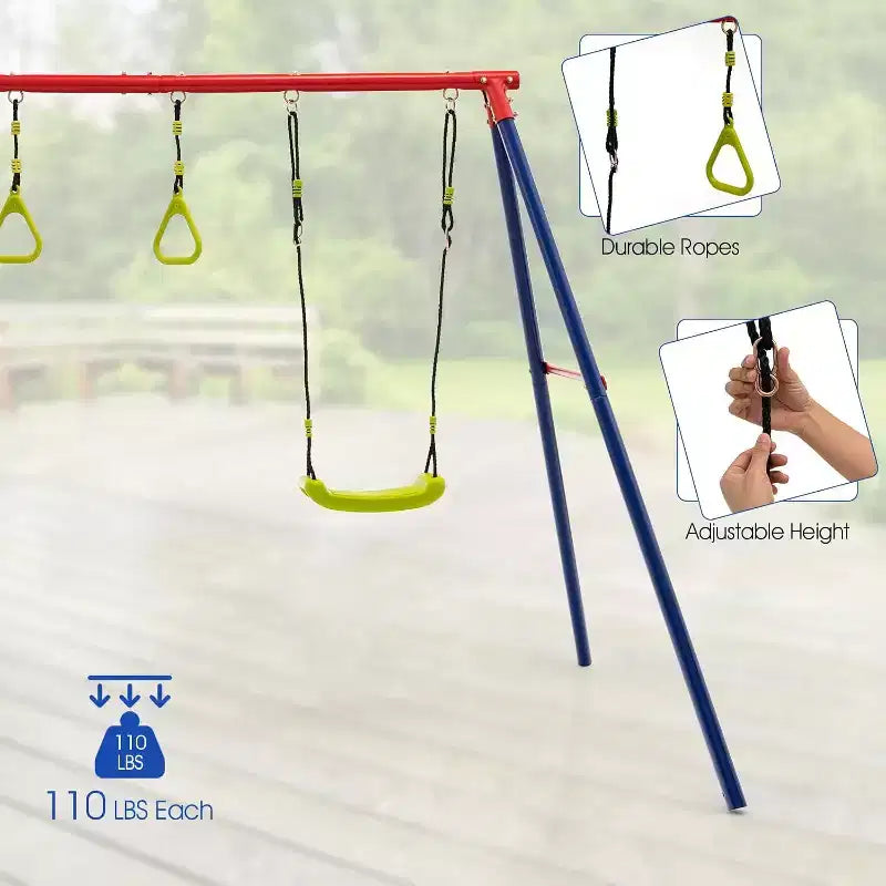 Costway Swing Sets for Backyard, Outdoor 3 in 1 A-Frame Heavy Duty Metal Stand for Kids and Adults