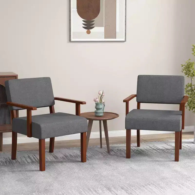 Costway 2PCS Linen Accent Chair Living Room Chair with Soft Padded Seat & Backrest Gray/Blue