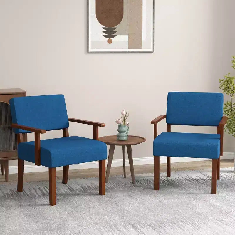 Costway 2PCS Linen Accent Chair Living Room Chair with Soft Padded Seat & Backrest Gray/Blue