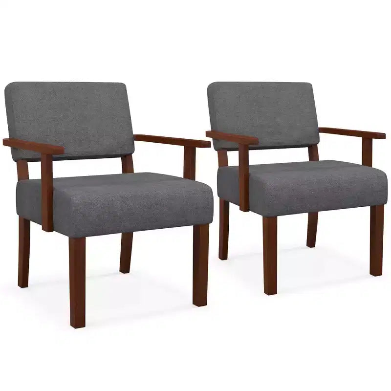 Costway 2PCS Linen Accent Chair Living Room Chair with Soft Padded Seat & Backrest Gray/Blue
