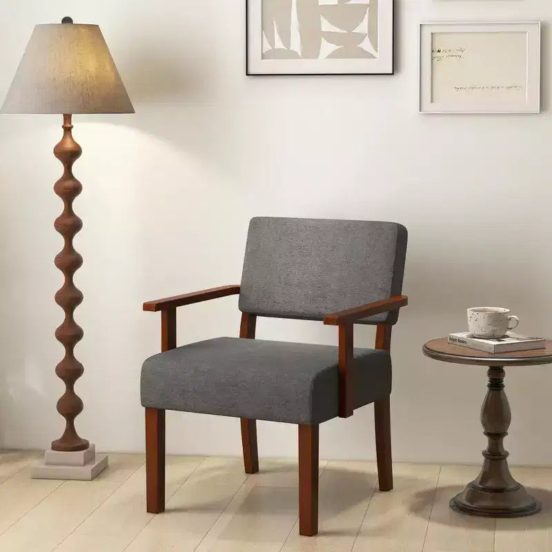 Costway Mid-Century Linen Accent Chair Living Room Chair with Soft Padded Seat & Backrest Blue/Gray