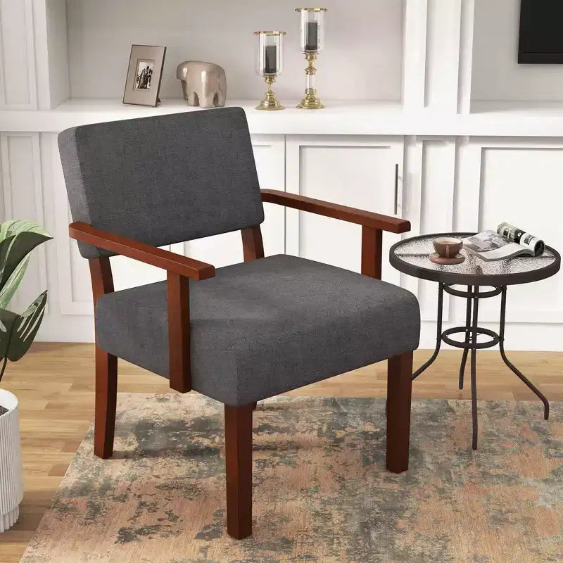 Costway Mid-Century Linen Accent Chair Living Room Chair with Soft Padded Seat & Backrest Blue/Gray