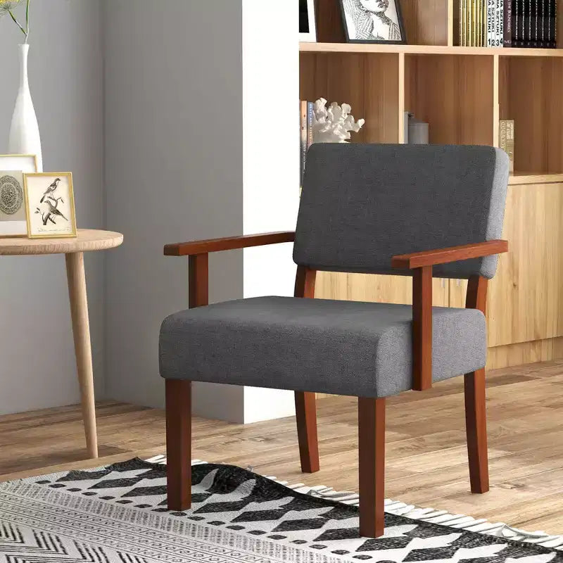 Costway Mid-Century Linen Accent Chair Living Room Chair with Soft Padded Seat & Backrest Blue/Gray