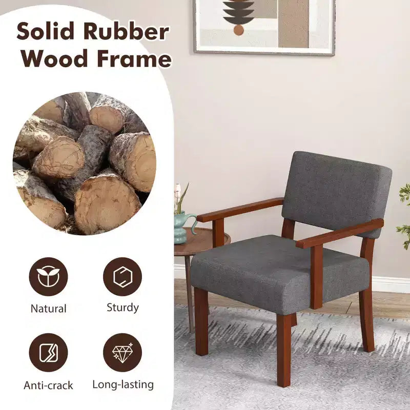 Costway Mid-Century Linen Accent Chair Living Room Chair with Soft Padded Seat & Backrest Blue/Gray