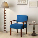 Costway Mid-Century Linen Accent Chair Living Room Chair with Soft Padded Seat & Backrest Blue/Gray
