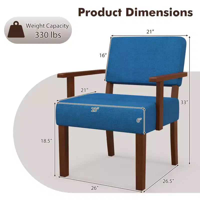 Costway Mid-Century Linen Accent Chair Living Room Chair with Soft Padded Seat & Backrest Blue/Gray