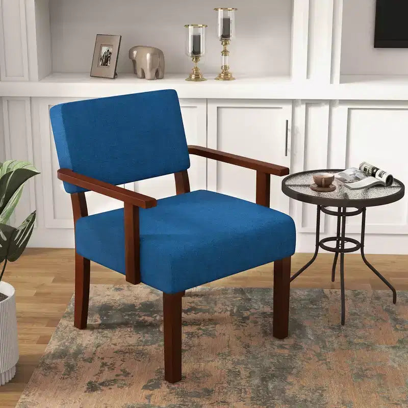 Costway Mid-Century Linen Accent Chair Living Room Chair with Soft Padded Seat & Backrest Blue/Gray