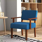 Costway Mid-Century Linen Accent Chair Living Room Chair with Soft Padded Seat & Backrest Blue/Gray