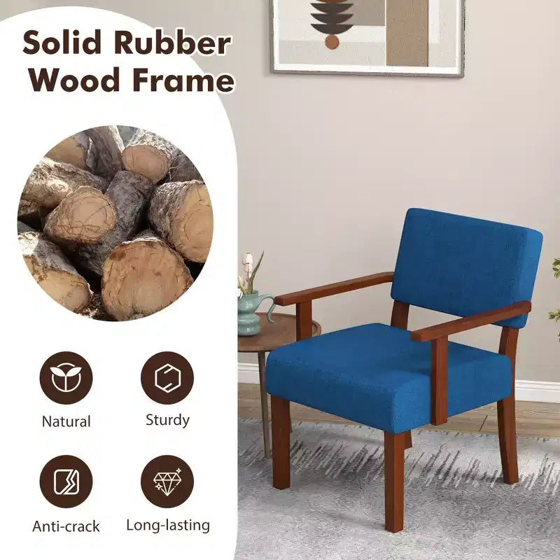 Costway Mid-Century Linen Accent Chair Living Room Chair with Soft Padded Seat & Backrest Blue/Gray