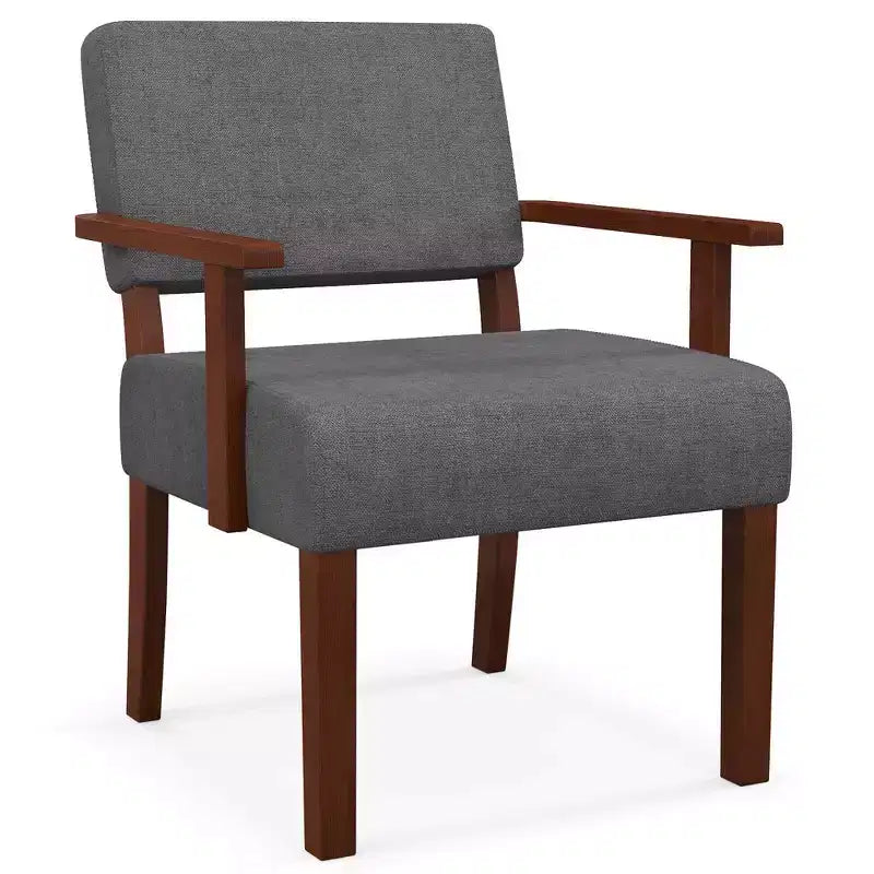 Costway Mid-Century Linen Accent Chair Living Room Chair with Soft Padded Seat & Backrest Blue/Gray