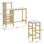 VECELO 3pcs Counter Height Dining Set Bar Table and Chairs Set for 2 with Cup Holder & Wine Rack, PU Leather Cushion Stools, Brown/Gold