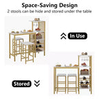 VECELO 3pcs Counter Height Dining Set Bar Table and Chairs Set for 2 with Cup Holder & Wine Rack, PU Leather Cushion Stools, Brown/Gold