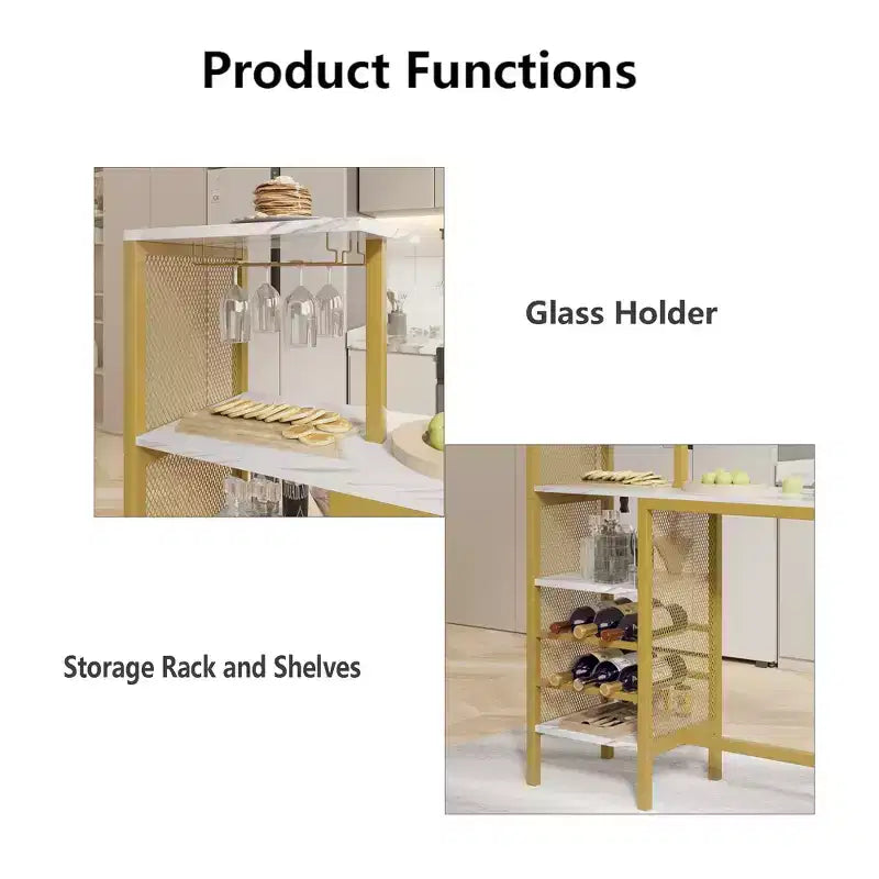 VECELO 3pcs Counter Height Dining Set Bar Table and Chairs Set for 2 with Cup Holder & Wine Rack, PU Leather Cushion Stools, Brown/Gold