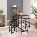 VECELO 3pcs Counter Height Dining Set Bar Table and Chairs Set for 2 with Cup Holder & Wine Rack, PU Leather Cushion Stools, Brown/Gold