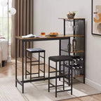 VECELO 3pcs Counter Height Dining Set Bar Table and Chairs Set for 2 with Cup Holder & Wine Rack, PU Leather Cushion Stools, Brown/Gold
