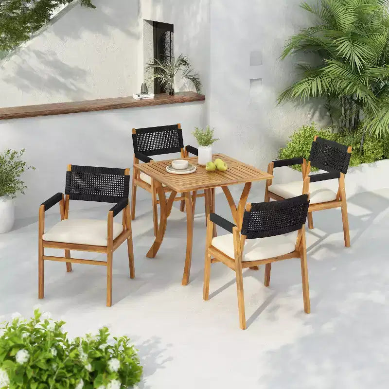 Christopher Knight Home Captef 5 Pieces Rustic Patio Acacia Bistro Set with Cushions