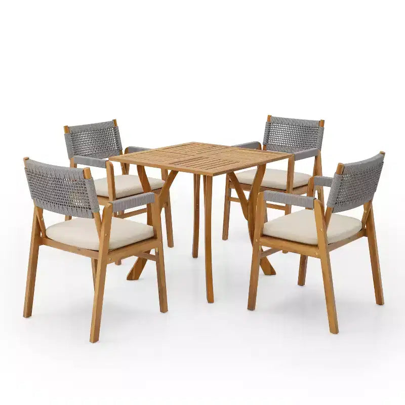 Christopher Knight Home Captef 5 Pieces Rustic Patio Acacia Bistro Set with Cushions