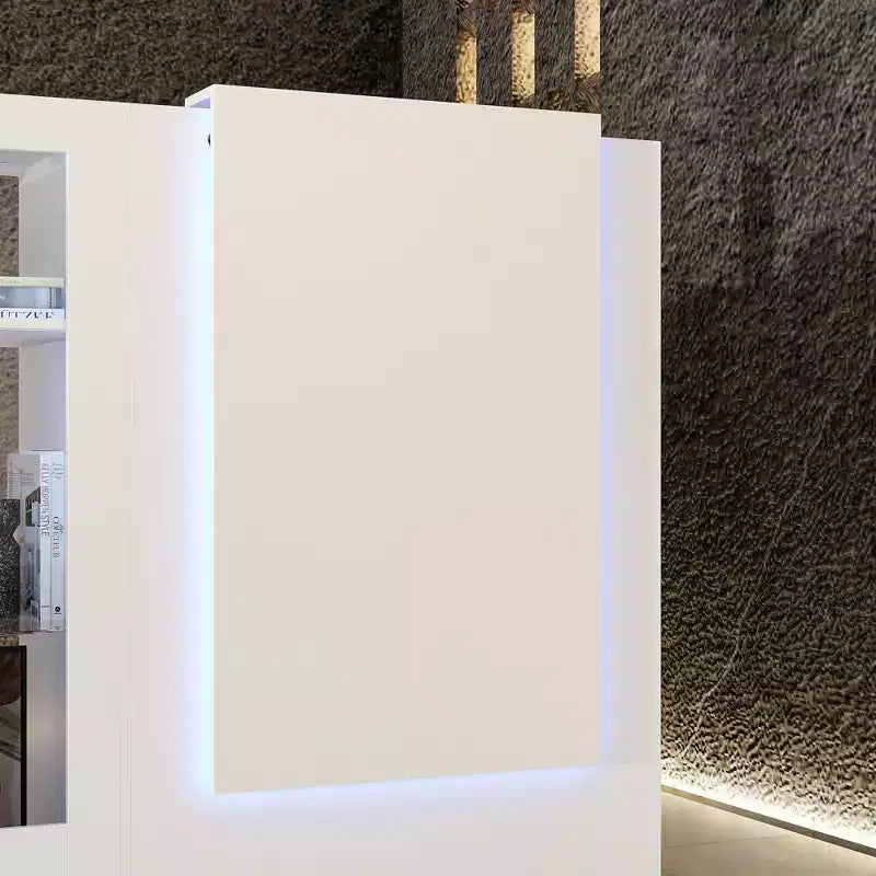 Famapy White Corner Reception Desk Display Counter Table with Tempered Glass