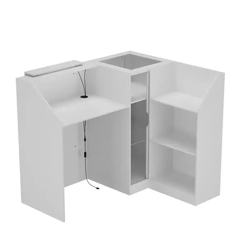 Famapy White Corner Reception Desk Display Counter Table with Tempered Glass