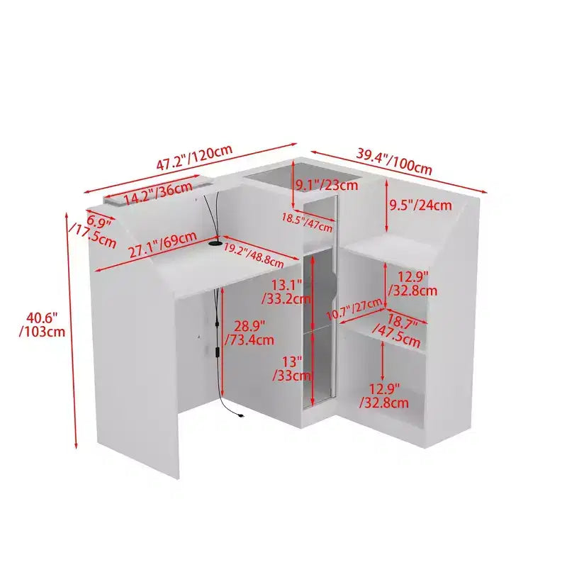 Famapy White Corner Reception Desk Display Counter Table with Tempered Glass