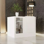 Famapy White Corner Reception Desk Display Counter Table with Tempered Glass