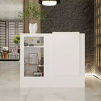 Famapy White Corner Reception Desk Display Counter Table with Tempered Glass
