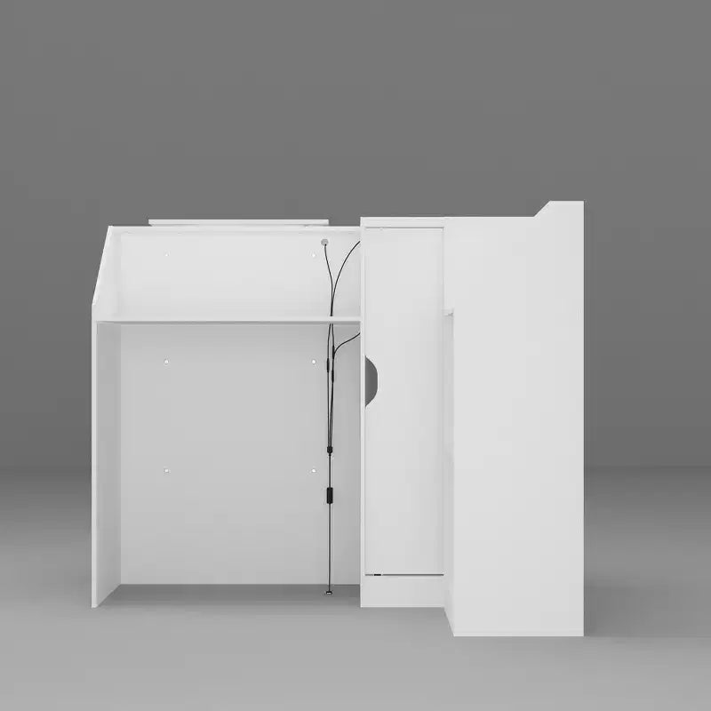 Famapy White Corner Reception Desk Display Counter Table with Tempered Glass