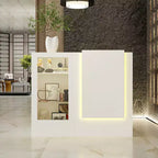Famapy White Corner Reception Desk Display Counter Table with Tempered Glass