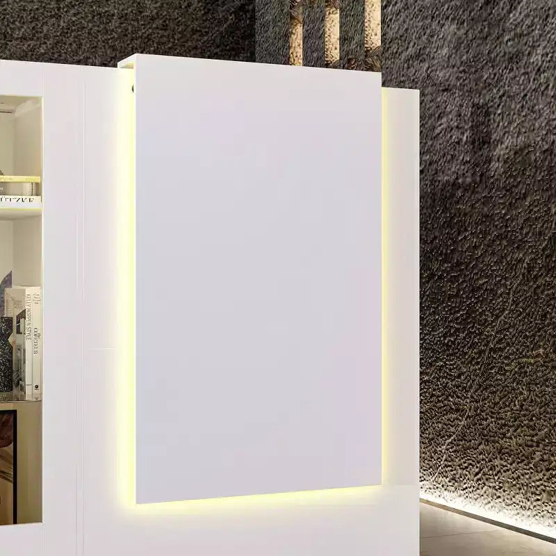 Famapy White Corner Reception Desk Display Counter Table with Tempered Glass