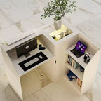 Famapy White Corner Reception Desk Display Counter Table with Tempered Glass