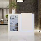 Famapy White Corner Reception Desk Display Counter Table with Tempered Glass