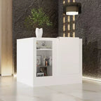 Famapy White Corner Reception Desk Display Counter Table with Tempered Glass