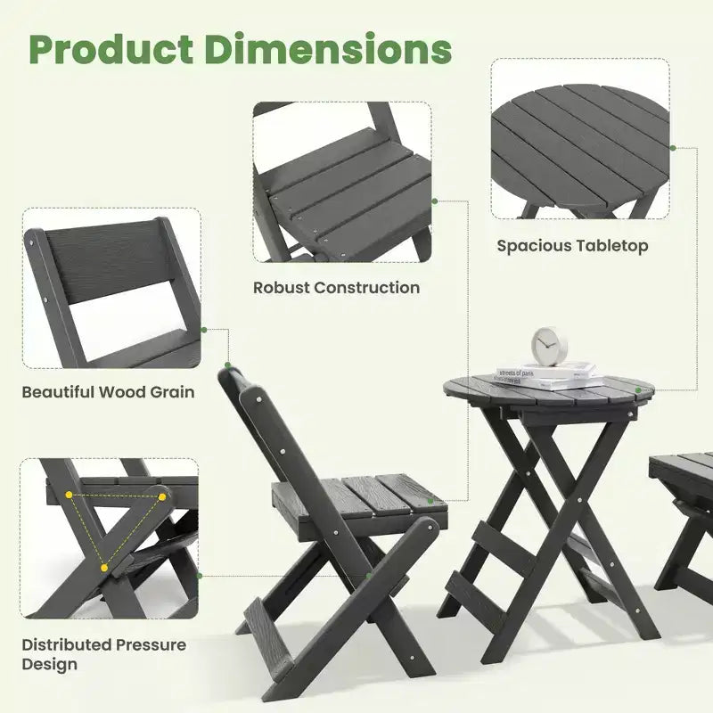 Hyleory 3-Piece Patio Bistro Set - Foldable Table & Chairs with Coffee Table, Lightweight for Balcony, Garden, Apartment ,Weather-Resistant