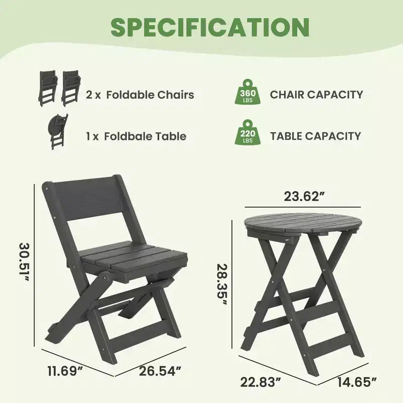 Hyleory 3-Piece Patio Bistro Set - Foldable Table & Chairs with Coffee Table, Lightweight for Balcony, Garden, Apartment ,Weather-Resistant