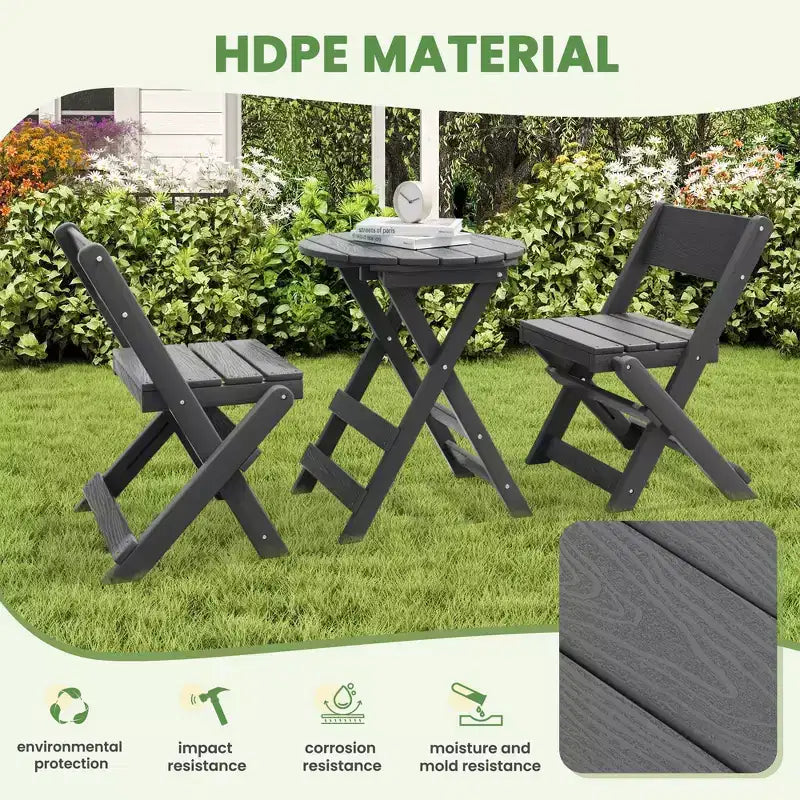Hyleory 3-Piece Patio Bistro Set - Foldable Table & Chairs with Coffee Table, Lightweight for Balcony, Garden, Apartment ,Weather-Resistant