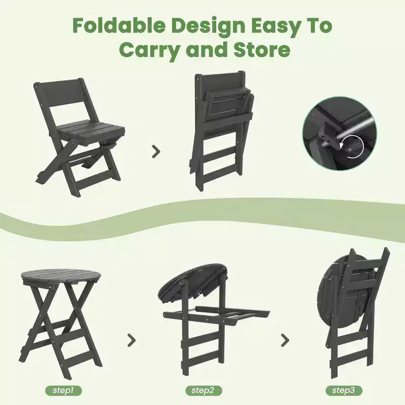 Hyleory 3-Piece Patio Bistro Set - Foldable Table & Chairs with Coffee Table, Lightweight for Balcony, Garden, Apartment ,Weather-Resistant