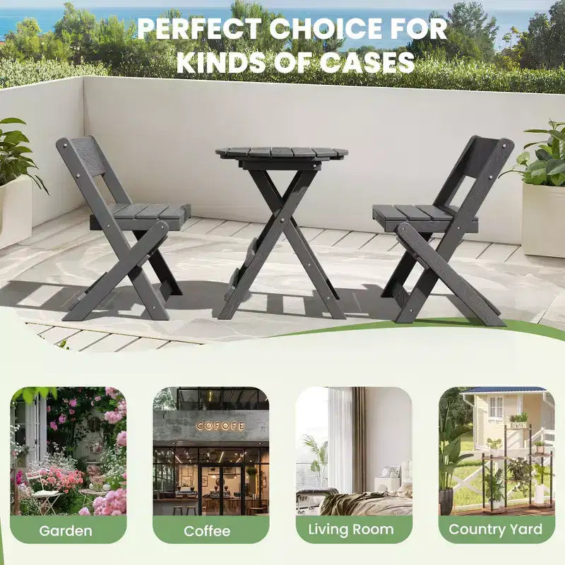Hyleory 3-Piece Patio Bistro Set - Foldable Table & Chairs with Coffee Table, Lightweight for Balcony, Garden, Apartment ,Weather-Resistant