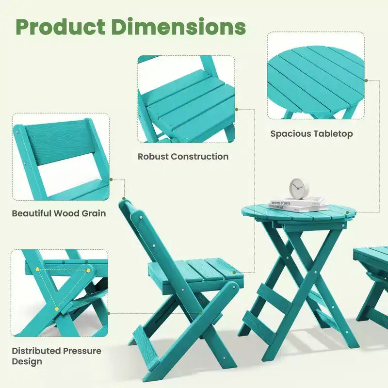 Hyleory 3-Piece Patio Bistro Set - Foldable Table & Chairs with Coffee Table, Lightweight for Balcony, Garden, Apartment ,Weather-Resistant