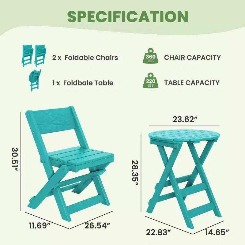 Hyleory 3-Piece Patio Bistro Set - Foldable Table & Chairs with Coffee Table, Lightweight for Balcony, Garden, Apartment ,Weather-Resistant