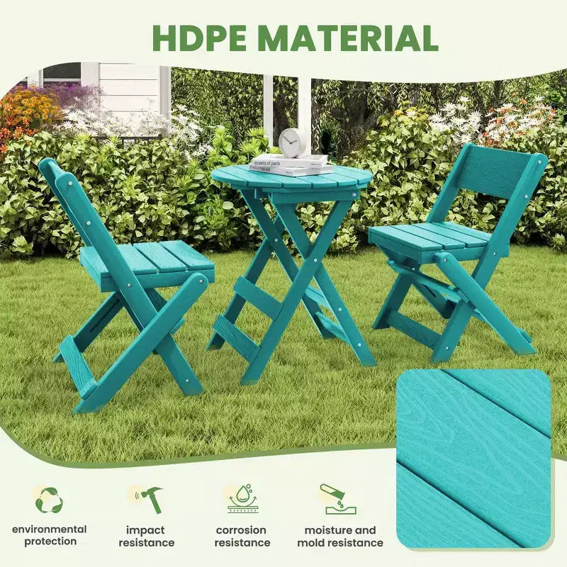 Hyleory 3-Piece Patio Bistro Set - Foldable Table & Chairs with Coffee Table, Lightweight for Balcony, Garden, Apartment ,Weather-Resistant
