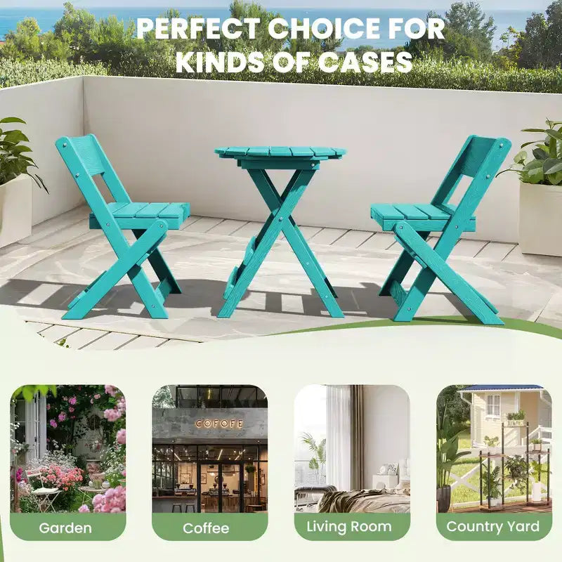 Hyleory 3-Piece Patio Bistro Set - Foldable Table & Chairs with Coffee Table, Lightweight for Balcony, Garden, Apartment ,Weather-Resistant