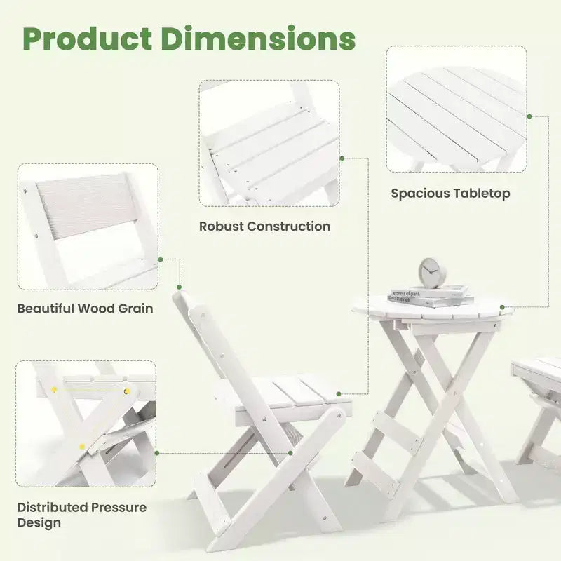 Hyleory 3-Piece Patio Bistro Set - Foldable Table & Chairs with Coffee Table, Lightweight for Balcony, Garden, Apartment ,Weather-Resistant