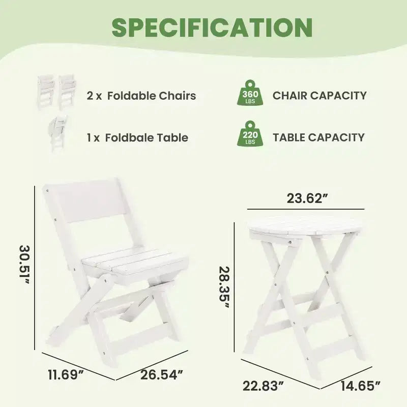 Hyleory 3-Piece Patio Bistro Set - Foldable Table & Chairs with Coffee Table, Lightweight for Balcony, Garden, Apartment ,Weather-Resistant