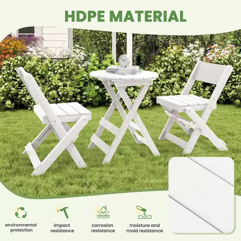 Hyleory 3-Piece Patio Bistro Set - Foldable Table & Chairs with Coffee Table, Lightweight for Balcony, Garden, Apartment ,Weather-Resistant