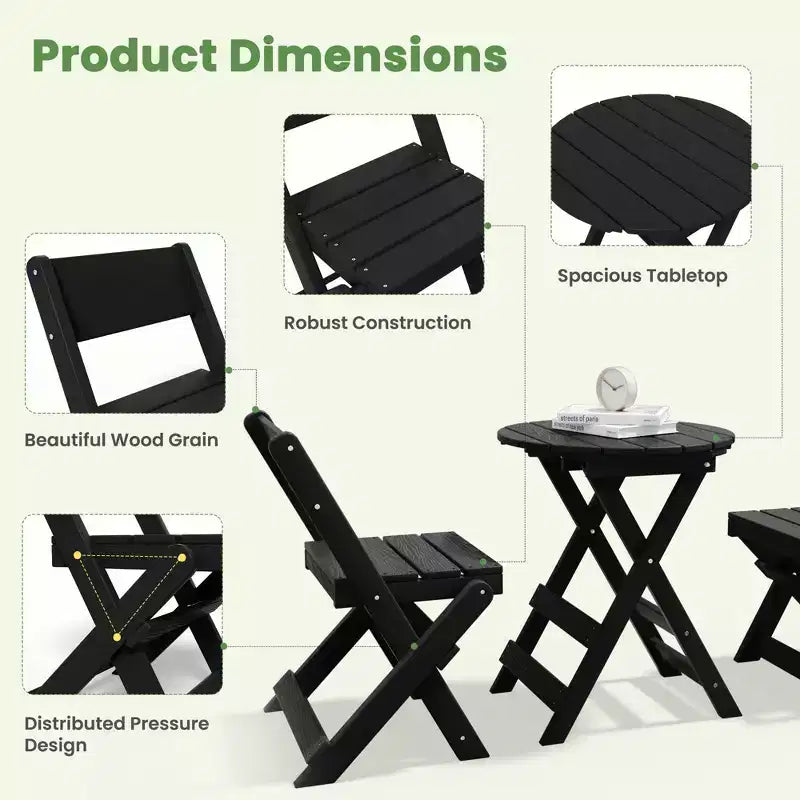Hyleory 3-Piece Patio Bistro Set - Foldable Table & Chairs with Coffee Table, Lightweight for Balcony, Garden, Apartment ,Weather-Resistant