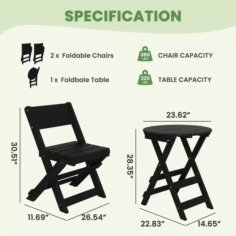 Hyleory 3-Piece Patio Bistro Set - Foldable Table & Chairs with Coffee Table, Lightweight for Balcony, Garden, Apartment ,Weather-Resistant