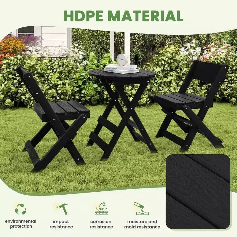 Hyleory 3-Piece Patio Bistro Set - Foldable Table & Chairs with Coffee Table, Lightweight for Balcony, Garden, Apartment ,Weather-Resistant